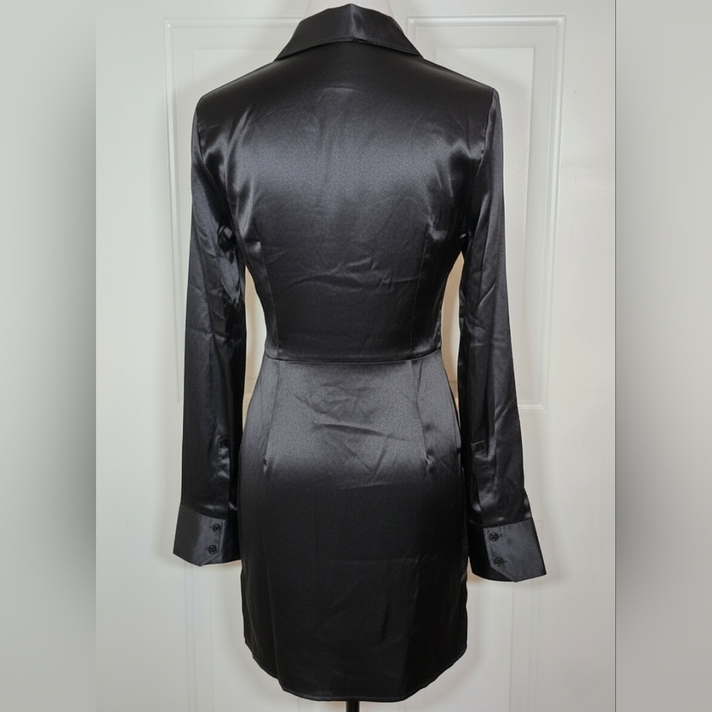 Reformation Alaine Silk Black Long Sleeve Mini Dress Size 4 - Picture 6 of 8